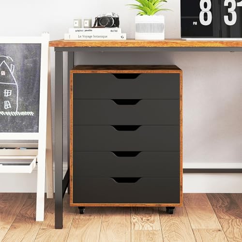 Giantex 5-Drawer Storage Cabinet with Drawers, Wheels, Rolling Lateral Filing Under Desk, Chest, 19.5" x 16" x 25.5" Office Mobile File Cabinet for Living Room, Study - Image 5