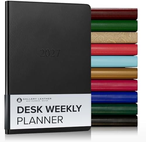 Gallery Leather Desk Weekly Planner 2026-2027 Freeport Black by GalleryLeather