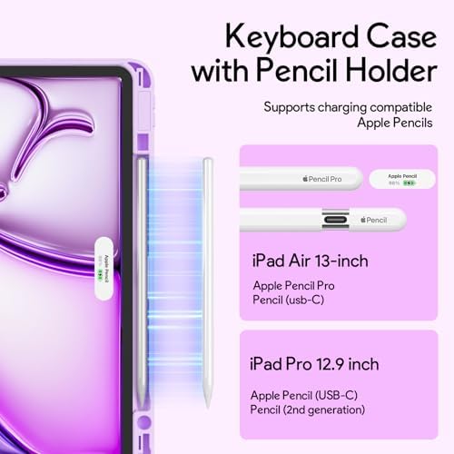 YBING for iPad Air 13 Inch & Pro 12.9 Case with Keyboard - Mouse, 7 Colors Backlit Detachable Keyboard and 360 Rotating Cover for iPad Pro 12.9 (6th, 5th, 4th, 3rd gen), Air 13 M4/M3/M2 (Purple) - Image 5