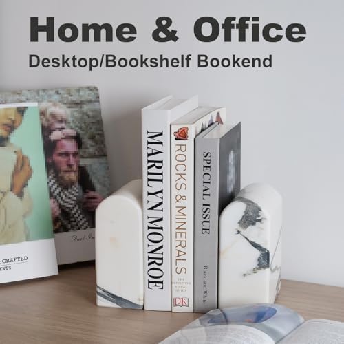 Koville Natural Marble Bookends for Shelves, 13LBS Ultra Heavy Duty Marble Book Holders Organizer, Non-Slip Book Ends, Apartment Decor for Movies/CDs/Video Games - Image 4