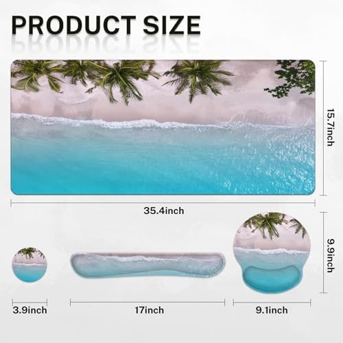 Britimes Keyboard Mouse Pad Set, 4 in 1 Desk Mat Set, Ocean Beach Blue - Image 2