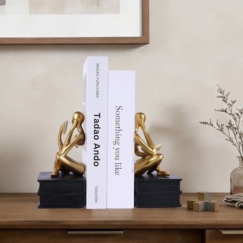 Heavy Duty Book Ends for Shelves, Thinker Bookends Set of 2 Decorative Book Ends for Heavy Books, Modern Unique Shelf Decor for Home Office Living Room Desk - Image 2