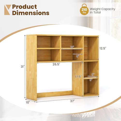 DREAMADE Desk Hutch, 37" Wooden Desktop Bookshelf with 7 Cubes, Burlywood - Image 5