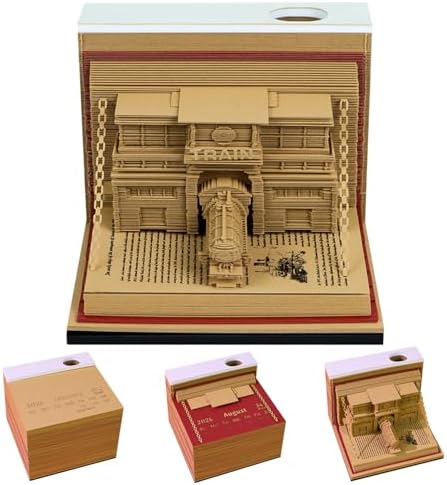 3D Memo Pad, 3D Calendar 2027, Time Piece Calendar, Tear-Off Calendars 2027, 3D Paper Carving Art Memo Pad, Art Carving Sticky Notes for Office Home Gifts Ornaments (Train in the book) by JCSY
