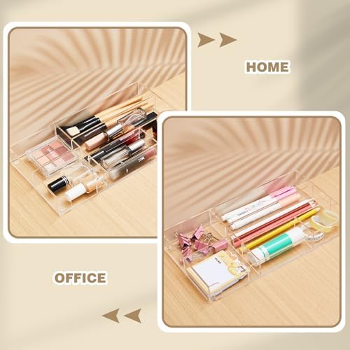 Briwooody 2 Pcs Clear Acrylic Desk Drawer Organizer 11 x 6 x 1.38 Inch Drawer Organizer Trays with 6 Compartments Desk Accessories for Office Makeup Silverware Bathroom - Image 5