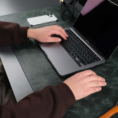 Jersey Genuine Calfskin Leather Desk Pad, Office Desk Mat with Non-Slip Bottom, Smooth Surface for Mouse & Keyboard, Desk Protector (14.6x31.5 inches) (Dark Green) - Image 2
