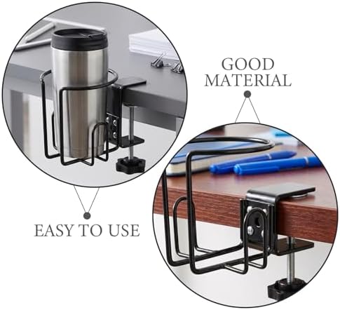 GALPADA Desk Cup Holder Clamp On Mount - Anti-Spill Bottle Rack - 2-in-1 Under Desk Headphone Hanger - Metal Coffee Mug Stand for Drink Office Accessories - Image 3