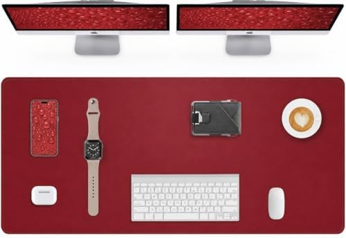 Leather Desk Pad Protector, Red, 48 x 24 by AFIING