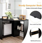COSTWAY Corner Computer Desk, Space-Saving Triangular Writing Desk w/ 2 Storage Shelves & 2 Cable Holes, Multi-Functional Console Table for Small Space in Home Office, Living Room, Bedroom (Black) - Image 4