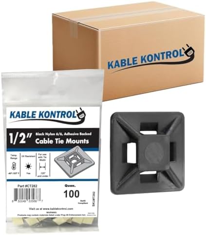 Kable Kontrol Zip Tie Mounts, 1/2” Black, 32000 Pcs Adhesive Backed by KABLEKONTROL%C2%AE