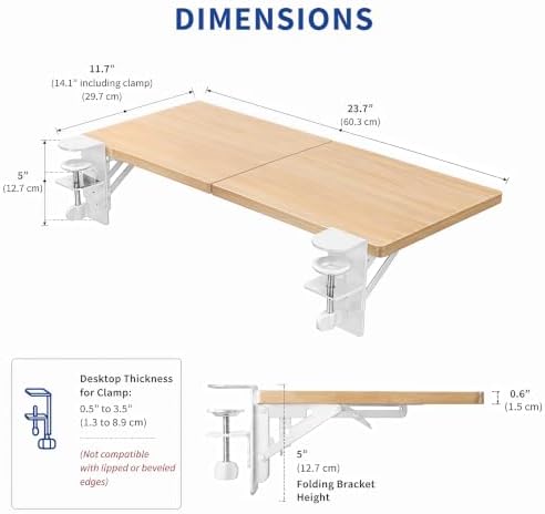 Desk Extender , 23.6'' x11.8 '' Foldable Table Extension Folding Wall Table Keyboard Extender for Desk Clamp-on Shelf for Dorm Bunk, Office, Kitchen Bar, additional storage platforms - Image 3