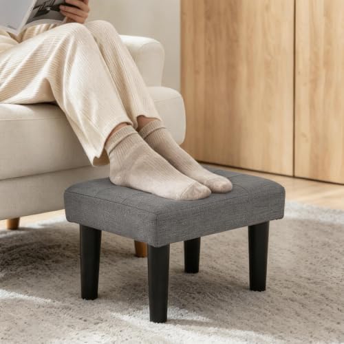 CAROLMADE Footstool Ottoman with Legs, Linen Small Foot Rest Under Desk, Ottoman with Storage for Living Room, Bedroom, Entryway Grey - Image 3