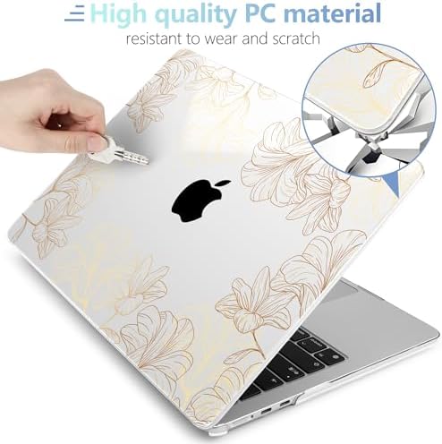 MEEgoodo for M5/M4/M3/M2 MacBook Air 15 inch Case 2026 2025 2024 2023, Case Fit Model (A3448/A3241/A3114/A2941) for MacBook Air 15.3 inch, Drawn Golden Floral - Image 4
