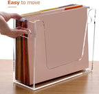 Acrylic Hanging File Organizer, Letter Size Clear File Folder Holder with Handle, Portable Storage Organizer Box for Desk Home Office (No Assembly Required) - Image 3
