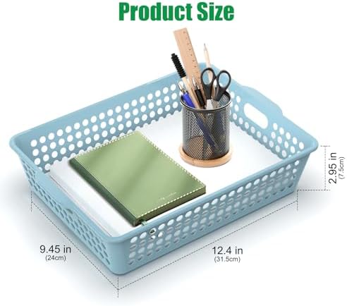 QRRICA 6 Pack Plastic Classroom Storage Baskets, Paper Trays for Classroom Organization & Turn in Trays for Teachers, Students, Desk Organizer Bin 13.8x10.6x3.1 Inch (Morandi) - Image 2