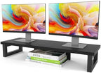 WESTREE Dual Monitor Stand Riser, Wood and Steel Monitor Stand Riser, Computer Monitor Stand for 2 Monitors, Multi-Purpose Desktop Storage Stand for Computer,Laptop,Printer,TV by WESTREE