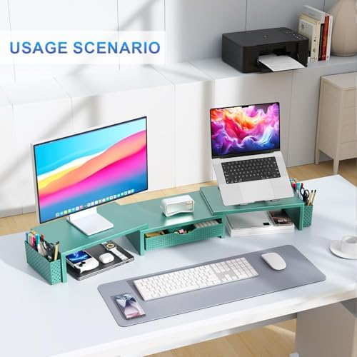 gianotter Dual Monitor Stand Riser With Drawer and 2 Pen Holders - Image 6