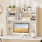 Tangkula Desktop Bookshelf for Computer Up to 32”, 37” Countertop Storage Hutch with 6 Storage Shelves, 3-Tier Desktop Organizer Display Rack, Wooden Desk Hutch for Dorm Home Office (White) - Image 3