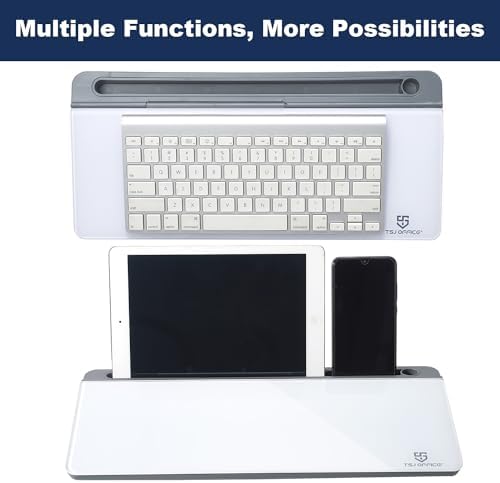 Small Desktop Glass Whiteboard Dry-Erase-Board - Computer Keyboard Stand White Board Surface Pad with Drawer, Desk Organizers with Accessories for Office, Home, School Supplies - Grey - Image 5