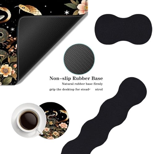 Mouse Pad,Large Desk Mat Set, 4in1 XL Mousepad + Keyboard Wrist Rest+Mouse Wrist Rest+Coaster with Ergonomic Desk Pad for Home Office Table Computer Cover -Aesthetic Snake Floral - Image 2