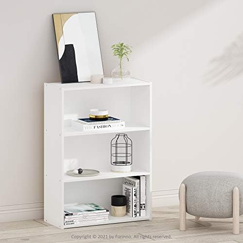 Furinno PASIR Book Shelf, 3-Tier Bookshelf, Storage Shelves Bookcase, 9.7 x 23.7 x 31.5, for Living Room, Bedroom, Home Office, Plain White - Image 2