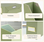 BLU MONACO | Set of 6 Foldable Magazine File Holders in Earth Green | Heavy-Duty Vertical File Organizers with Label Holders | Desk Organizer Set for Paperwork, Documents & Office Storage - Image 6