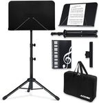 AODSK Sheet Music Stand,5 in 1 Dual-Use Folding Sheet Music Stand & Desktop Book Stand with Portable Carrying Bag & Music Sheet Clip Holder & Sheet Music Book(Black) (AS-M55) by GlobalMusicalInstrument
