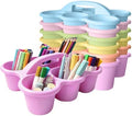 6 Pack Classroom Caddy Organizer with Handle Pastel Plastic Table Caddy 6 Compartments Storage Cup Holder for School Supplies Art Crafts Crayons Pencils Stackable Desk Caddy for Office Home by JEChrochen