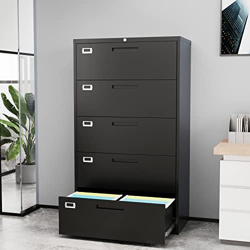 Fesbos Lateral File Cabinet with 5 Drawers - Metal Steel Filling Cabinets for Home Office - Lockable Storage Cabinet for Hanging Files Letter/Legal/F4/A4 Size-Assembly Required - Image 5