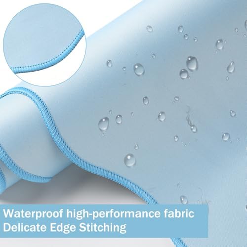 Sabary Scalloped Desk Mat Keyboard Mouse Pad Set Blue 31.5 x 15.7 Inch - Image 4