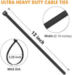 RAZCC 1200pcs Black Cable Zip Ties 12 Inch, Heavy Duty Plastic Nylon Tie Wraps with 50lb Tensile Strength for Indoor & Outdoor - Image 2