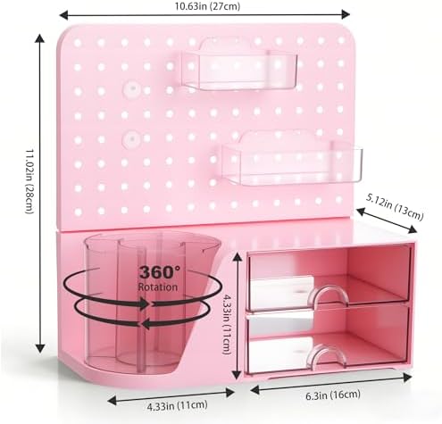 Comix Desk Organizer with 2 Drawer, Pink 360° Rotating Pen Holder for Desk - Image 2