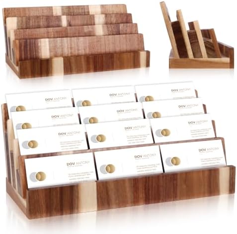 DLUGOPIS 4 Tier Acacia Wood Business Card Holder Desktop Display Stand Multiple Wood Business Card Organizer Rack Gift Card Pamphlet Display for Exhibition Home Office by DLUGOPIS
