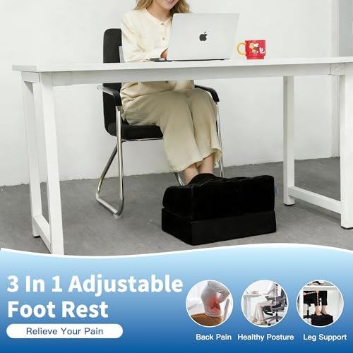 3 Adjustable Heights Foot Rest for Under Desk at Work, Comfortable Footrest with Warm Plush Feet Pocket, Washable Cover, Foot Stools for Office, Chair and Gaming - Leg Pain Relief (Black) - Image 6