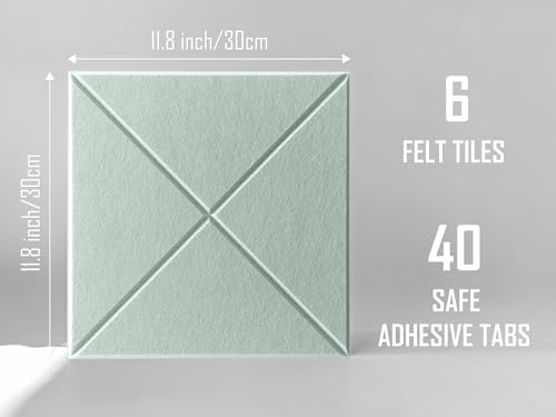 6 Pack Decorative Felt Wall Tiles (11.8” x 11.8”) - Modern Bulletin Board for Home Office & Classroom, Self-Adhesive Cork Board Alternative for Kids Artwork, Photos & Pin Display - Mint - Image 2