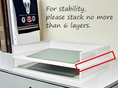 A3 Metal Letter Tray, 2pcs/4pcs/6pcs, Stackable Paper Tray, Metal Mesh Desktop Organizer, File Document Storage Rack for Home, Office, School, Black/White, Horizontal/Vertical (2, Horizontal,White) - Image 5