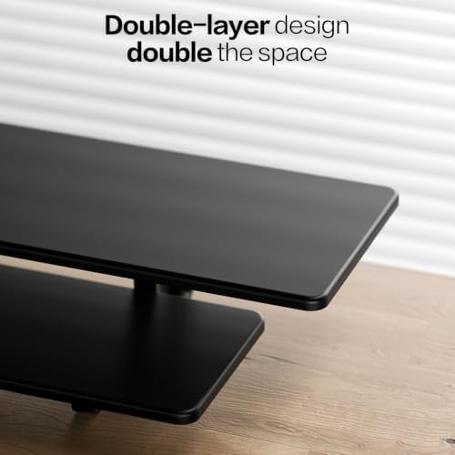 TRIN&AUSAN Dual Monitor Stand Riser, Wooden 2-Tier Computer Monitor Stand with Storage, Adjustable Ergonomic Desktop Monitor Riser with Cable Management & Phone Holder for Home Office Desk (Black) - Image 6