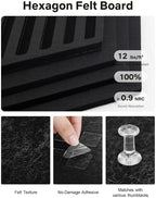 Hexagon Large Cork Bulletin Board Tiles, Peel and Stick Felt Wall Panels for Vision, Message Center, Picture and Prayer Board for Office, Dorm, Room and Desk Decor(Black) - Image 2