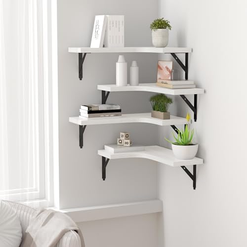 ROMGUAR CRAFT Corner Floating Shelves Wall Mounted Set of 4, White - Image 5