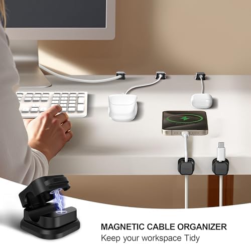 36 Pack Magnetic Cable Clip Organizer Cord Holder, Picozon Adhesive Cable Management, Wire Phone USB Charger Cable Holder, Keeper Organizer for Office Home Desktop Table - Black - Image 2