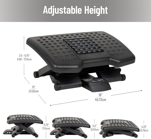 Mind Reader Adjustable Height Ergonomic Foot Rest with Massage Rollers, Black - Image 3