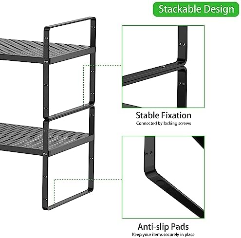 Expandable Storage Shelf, Stackable Organizer Rack, Black Large 2 PK - Image 5