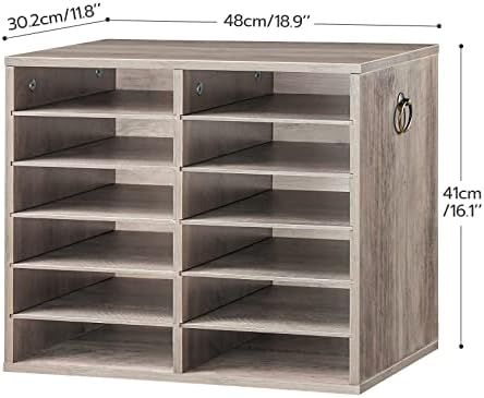 HOOBRO Literature Organizers, 12 Compartments Office Mailbox with Adjustable Shelves, Wood Countertop Literature Sorter for Office, Home, Classroom, Mailrooms Organization Greige BG12WF01 - Image 2