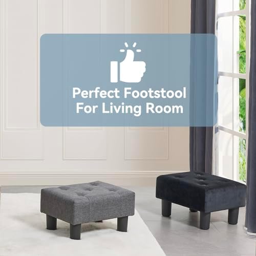Poofzy Small Foot Stool Ottoman, Linen Ottoman Foot Rest with Legs, Rectangle Foot Rest for Couch, Footstools and Ottomans Small for Living Room and Entryway (Gray) - Image 6