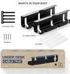 Qiyuan Under Desk Cable Management Tray, 2-Pack No-Drill 16" Cord Organizer - Image 6