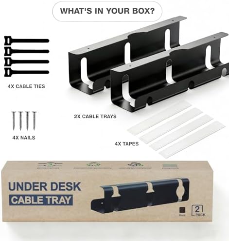 Qiyuan Under Desk Cable Management Tray, 2-Pack No-Drill 16" Cord Organizer - Image 6