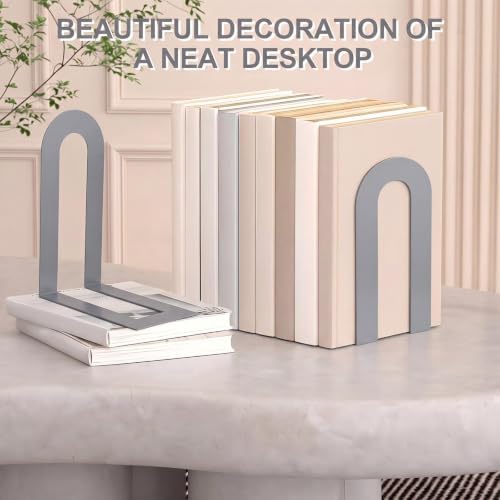Chunful 6 Pcs Gray Metal BookEnds Shelves, 7.5 x 5.75 x 3.5 in - Image 3