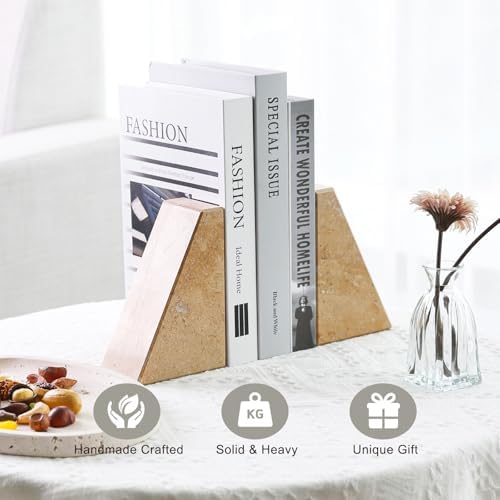 Koville Marble Bookends for Shelves, Large Bookends for Heavy Books, Non-Slip Heavy Duty Book Stopper for CD/Movies, Aesthetic Decorative Bookends for Shelves Table Home Decor(Brown) - Image 7