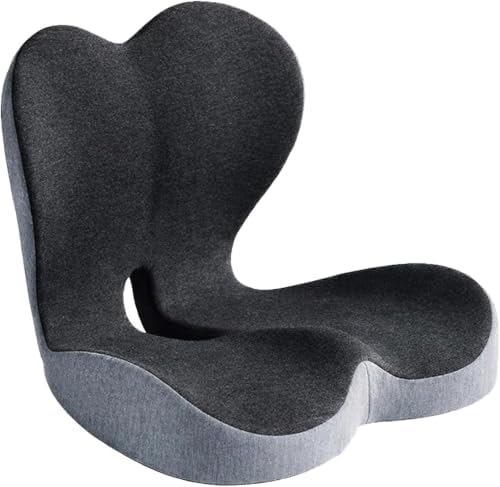 Memory Foam Office Chair Cushion with Lumbar Support Pillow – Ergonomic Desk Chair Cushion for Sciatica & Tailbone Pain Relief, L-Shaped Seat Cushion for Car, Truck, & Airplane Seat (Non-Slip Base) by Unknown