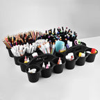 ALINK 6 Pack Classroom Caddy Storage Basket with Handle, Plastic Drink Cup Caddy Holder, 6 Compartments for Kids, Table, Office, Arts, Crafts, Crayon, Marker, Pencil, School Supplies - Black - Image 7